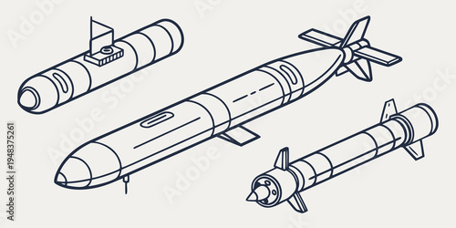 a detailed drawing of a missile and its components Vector