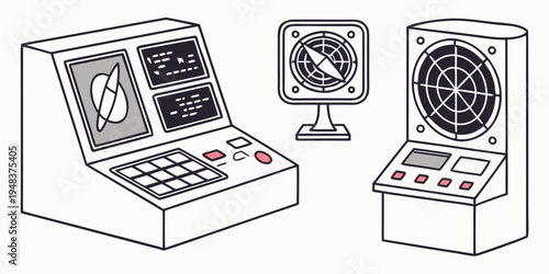 industrial control panels with monitors and buttons Vector