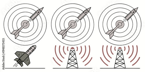 a series of illustrations depicting satellite and tower communications Vector