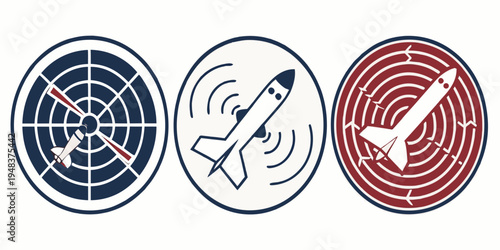 Three aviation radar icons with a plane and targets Vector
