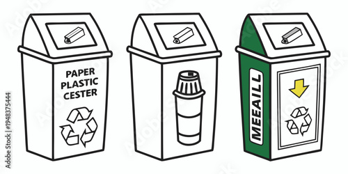 Three different recycling bins for various waste types Vector