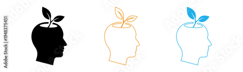 Human head silhouettes with growing plants