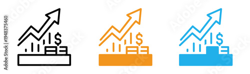 Three mis financial growth icons in black orange and blue