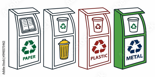 Four recycling bins for different materials Vector