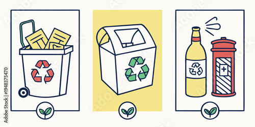 a recycling symbol and various recyclable materials Vector