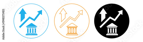 Financial growth icons with bank building and rising arrows