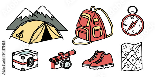 hiking and camping equipment Vector