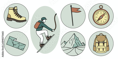 a set of icons for hiking and outdoor activities Vector