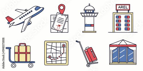 a collection of travel and airport related icons Vector