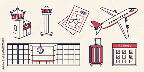 a collection of travel and airport related icons Vector