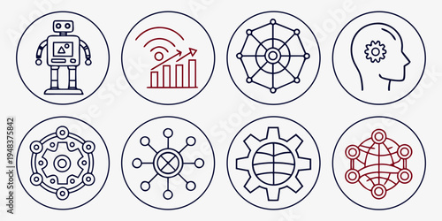 a collection of nine different science and technology icons Vector