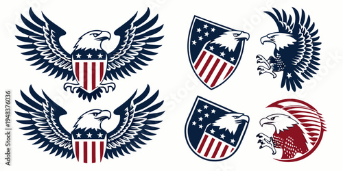 american eagle symbols with patriotic shield designs Vector
