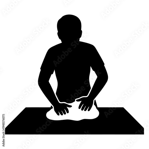 Minimalist silhouette of a baker kneading dough on a counter for bread making and culinary craft