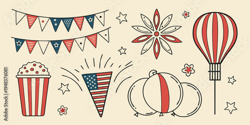 a collection of patriotic icons and symbols for independence day Vector