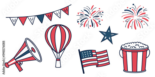 patriotic icons for fourth of july celebration Vector