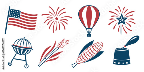 patriotic icons for fourth of july celebration Vector
