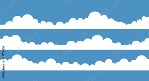 Graphic illustration of blue sky with white clouds.