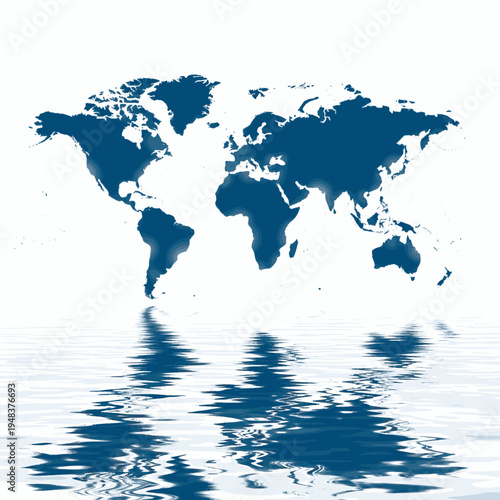 World Map Reflection on Water Surface - Global Travel and Earth Visualization Stock Footage for Backgrounds and Presentations