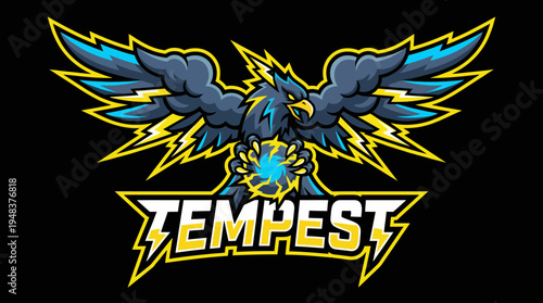 An energetic and modern logo design featuring a tempestuous eagle with lightning, ideal for sports teams, gaming brands, or energy-focused companies.