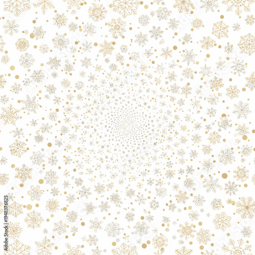 Mesmerizing Snowflake Vortex Animation Winter Background Festive Holiday Design Seamless Loop Pattern Gold White Aesthetic Visuals