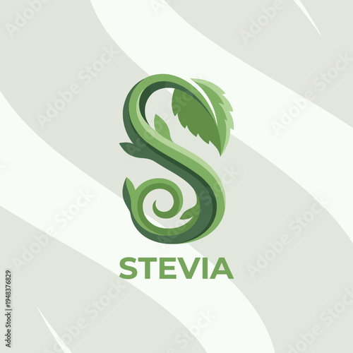 A minimalist and elegant logo for Stevia, featuring an intricate leaf and swirl, ideal for natural food brands, health products, or organic lifestyles promoting wellness.