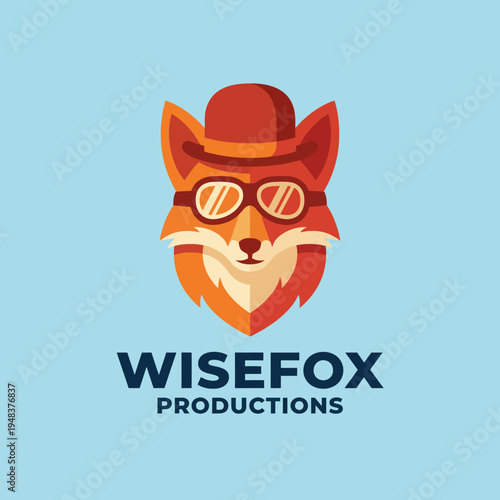 A colorful and playful logo of a wise fox, wearing sunglasses and a hat, great for a creative agency, media company, or entertainment brand focused on fun concepts.