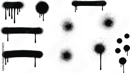 Black ink drips and circular splatters with rectangular paint strokes for creative design projectsBlack ink drips and circular splatters with rectangular paint strokes for creative design projects