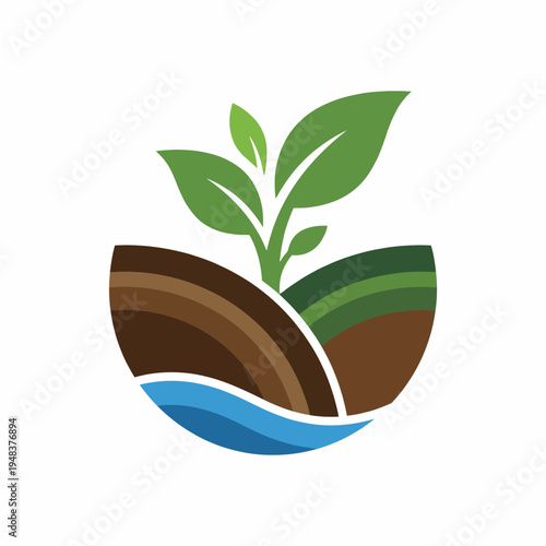 This image features a stylized depiction of a growing plant with earthy tones, representing sustainability, nature, and the interconnection of land and water in harmony.