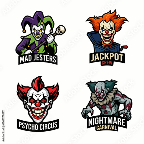 This chilling collection features various clown illustrations, perfect for conveying horror, fear, and the eerie essence of a creepy carnival, inviting fascination and unease.