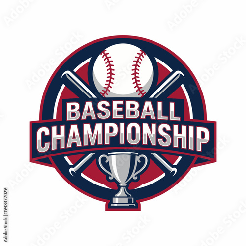 A vibrant logo representing a baseball championship with crossed bats, a trophy, and an iconic baseball, emphasizing competition and teamwork in sports.