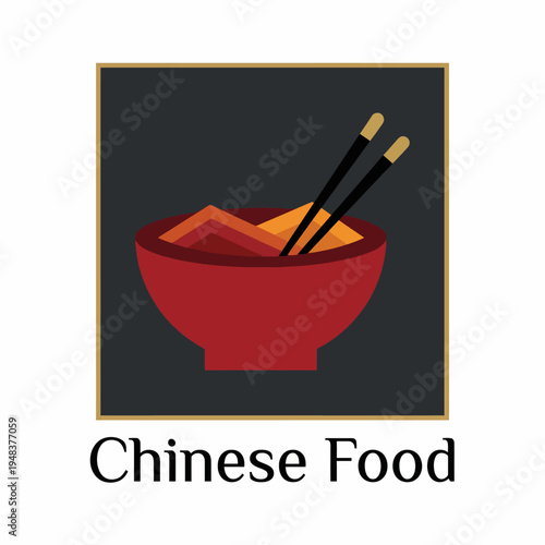 A striking graphic representing a bowl of Chinese food with chopsticks, embodies the essence of Asian cuisine and culinary delight.