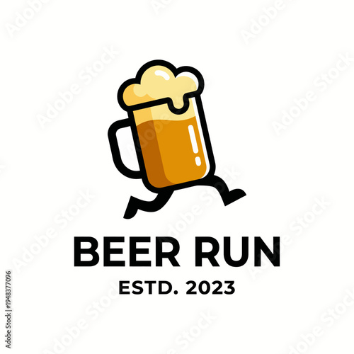 This fun logo features a running beer mug, perfect for promoting events like beer runs or local brewery contests, capturing the spirit of good times and beer culture.