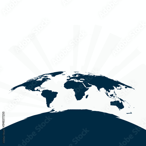Earth Globe Illustration with Sun Rays - World Map Vector Graphic for Education and Travel Backgrounds Stock Footage