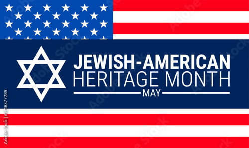 Jewish American Heritage Month usa flag  background, banner, card or poster design template is observed every year during May, to raise awareness about the mission. Vector illustration.