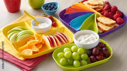 Healthy Snack Ideas for Children Featuring Colorful Fruit and Yogurt
