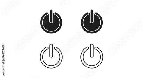 Set of four universal power button icons showing solid, filled, and outline vector graphic styles