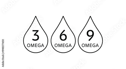 Vector illustration of essential omega 3, 6, and 9 fatty acid icons for health and nutrition.