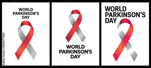 World Parkinson's Day Red and Silver Ribbons for Awareness and Support
