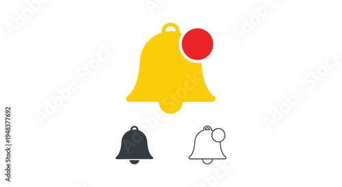 Flat design vector graphic of a yellow notification bell icon with a new message indicator