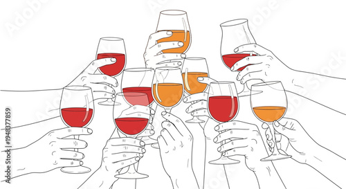 Hands holding wine glasses in toast.