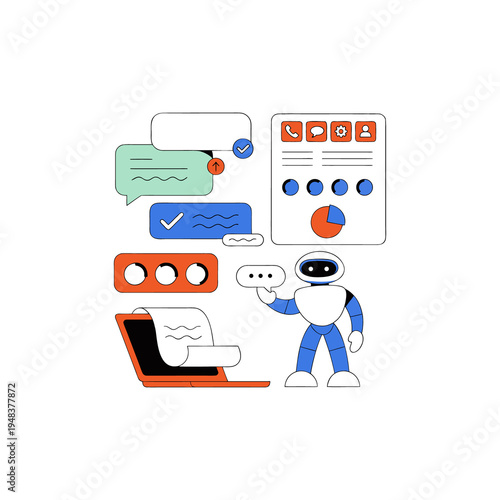 Bilde på lerret A friendly robot assistant managing digital communication and data analysis on a