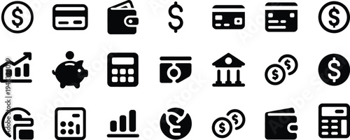 Financial management and banking icon set for personal finance app and business accounting services