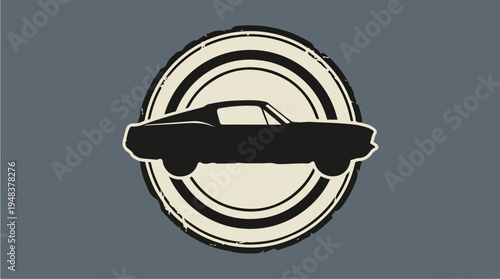 Classic Car Silhouette in Circular Emblem Design.