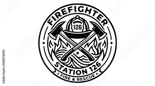 Firefighter Station 126 Fire Rescue Emblem.