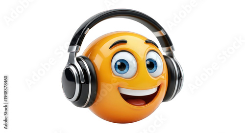 Happy Emoji with Headphones Listening to Music, Joyful Expression