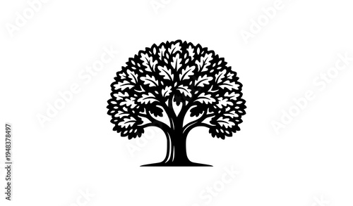 Oak tree logo black and white silhouette strong oak vector emblem design