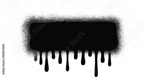 Black paint drip in a rectangular shape with a grunge spray effect for creative design and abstract artBlack paint drip in a rectangular shape with a grunge spray effect for creative design and abstra