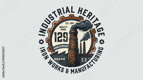 Industrial Heritage Iron Works Manufacturing Logo Design.