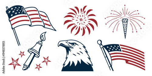 american independence day symbols and icons Vector