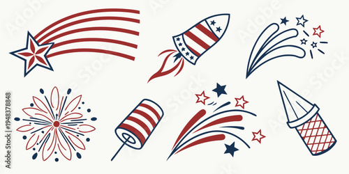 a set of patriotic fireworks illustrations Vector